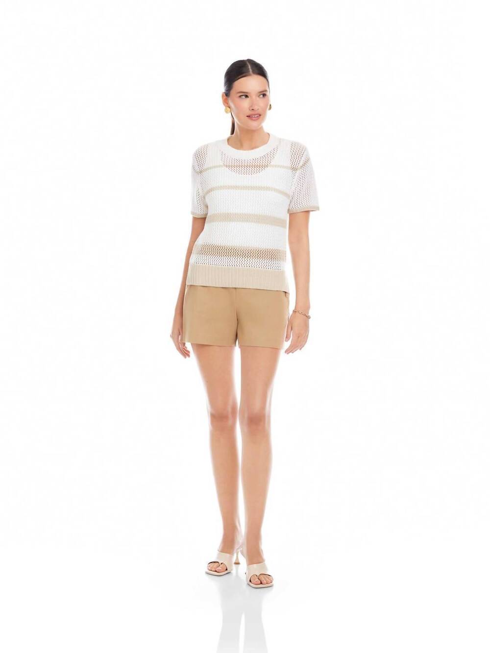NEW FIFTEEN TWENTY faye crochet sweater top in cream and khaki